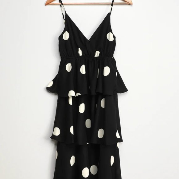O.P.T. Cava Black and White Polka Dot Tiered Midi Dress - Picture 4 of 4